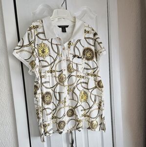 Stylish Rocawear White and Gold Patterned Top Sz 3X  NWOT